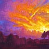 Fire Sky and Tropical Umbrella Oil Painting Original Andrew Gaia Landscape