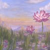 Pink Lotus Impressionist Landscape Oil on Board