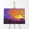 Tropical Umbrella and Fire Sky Landscape Original Oil Painting Andrew Gaia On Easel