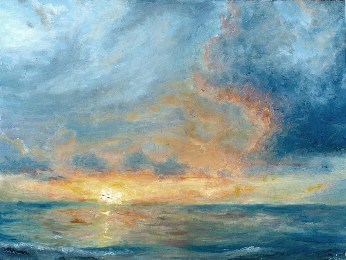 Curacao Sunset Impressionist Oil on Birch Board