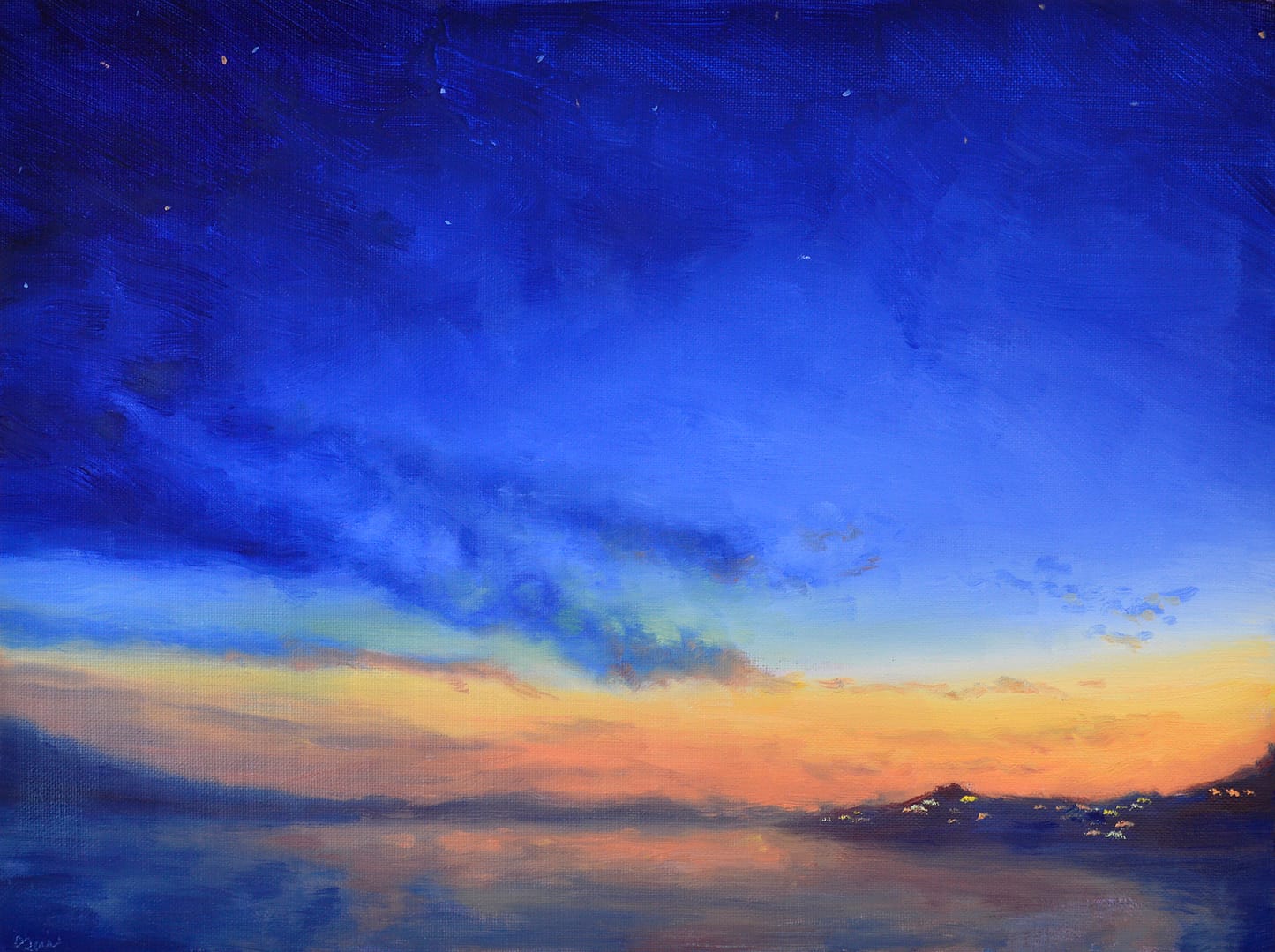 Late Night Lights Oil Painting Landscape by Andrew Gaia small