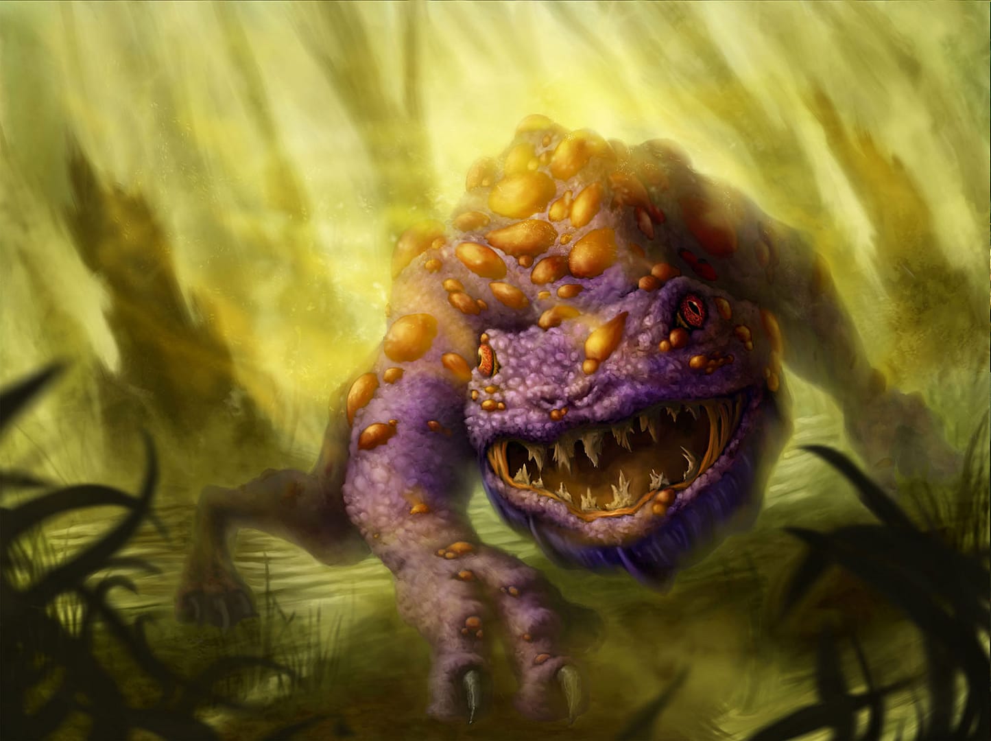 poison frog creature art illustration purple and yellow