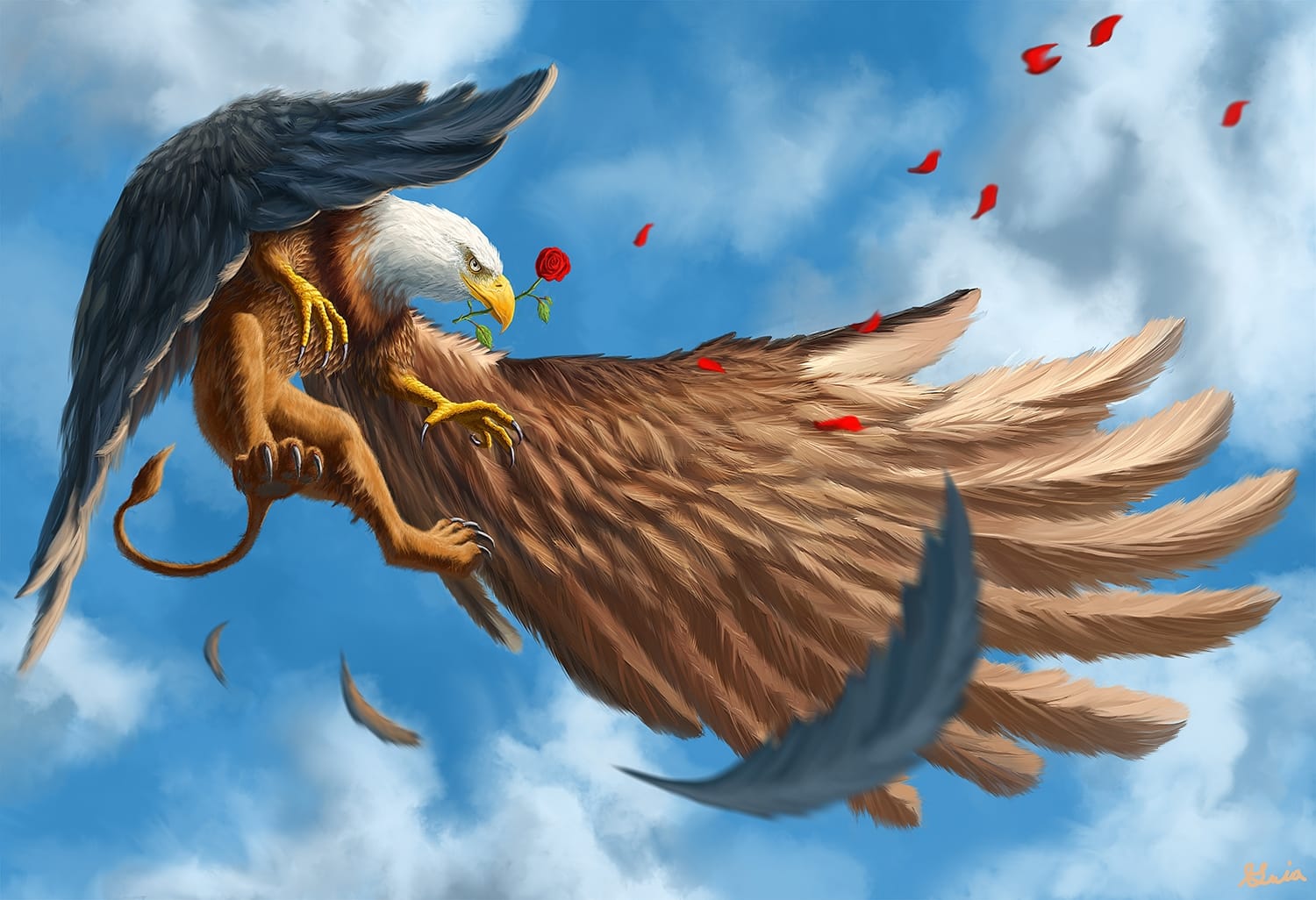 Griffin Rose Flying Creature Illustration