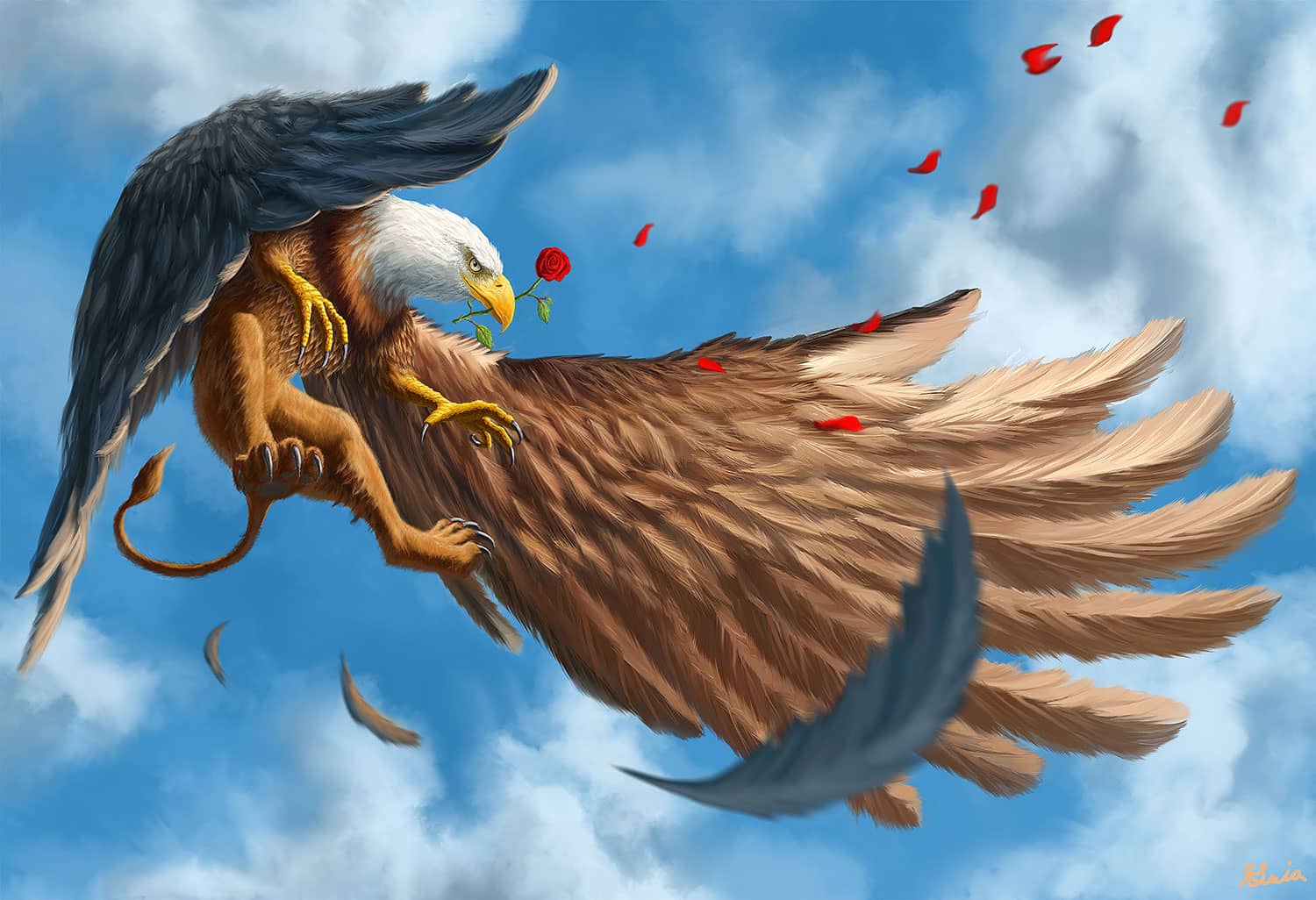 griffin rose flying creature illustration 1