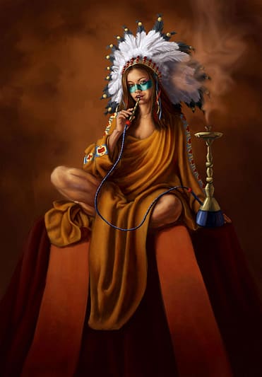 Native American Headdress Female Shaman Character Illustration Art Creates Worlds