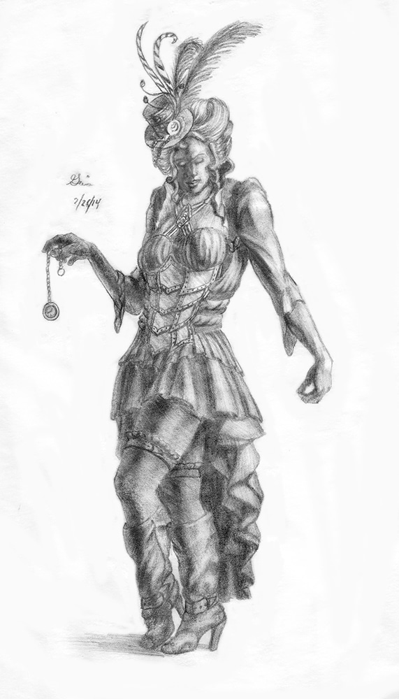 Andrew Gaia Old Pencil Sketch Steampunk Time Girl