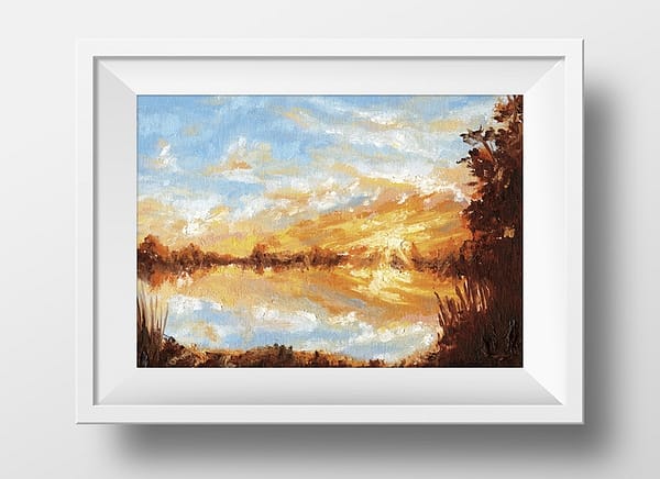 Sunset Farmers Pond Landscape Original Oil Painting Andrew Gaia With Frame