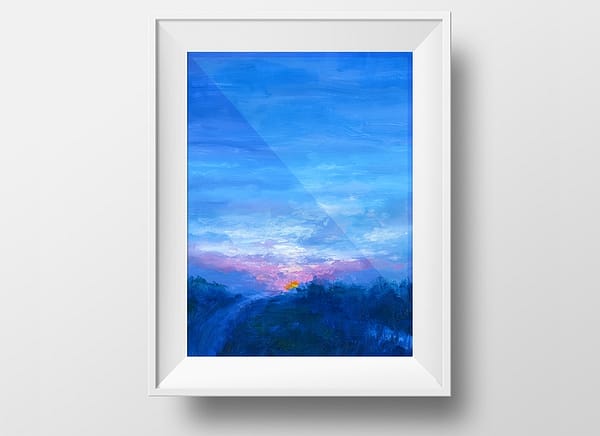 Morning Sunrise oil painting in white frame