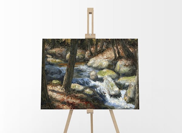 Dappling Forest Stream Mountain Oil PAinting Andrew Gaia mock 2