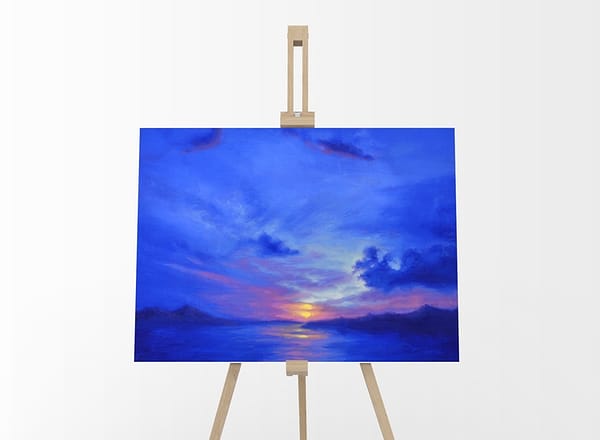 Duality of Morn Original Oil Painting Landscape by Andrew Gaia on easel