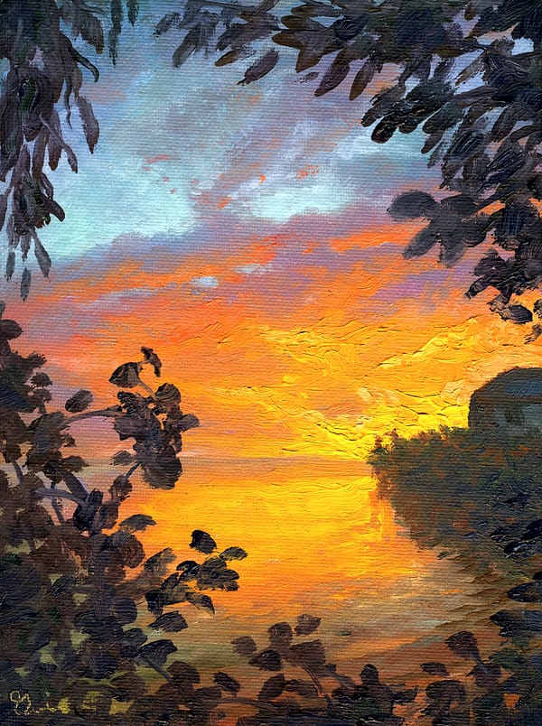 Hidden Beach Sunset Oil Painting Original Andrew Gaia