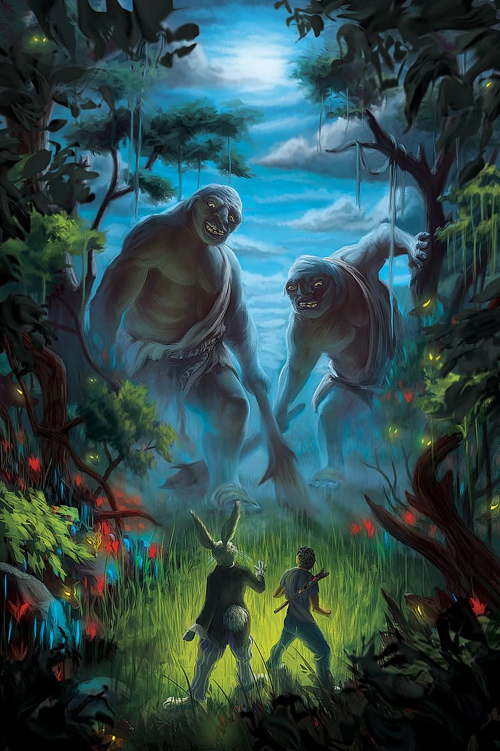 2 Ogres Through the Trees Fantasy Cover Illustration