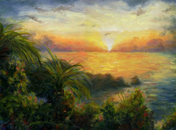 Jamaican Sunset Oil Painting on Birch Board