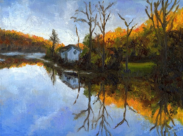 Glowing Forest and Reflection Lake Oil Painting Andrew Gaia