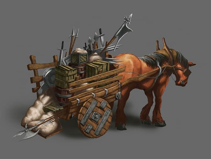 Horse and Supply Cart High Fantasy Medieval Illustration