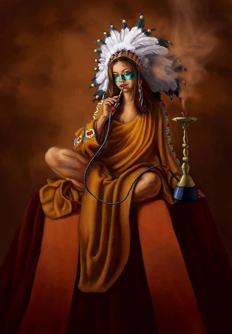 Native American Headdress Female Shaman Character Illustration